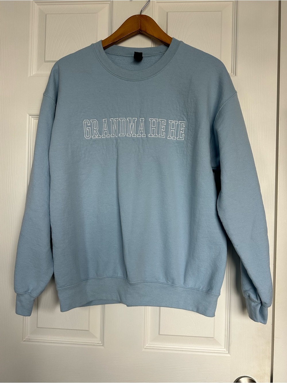 Gildan Light Blue 'GRANDMA HE HE' Crewneck Sweatshirt